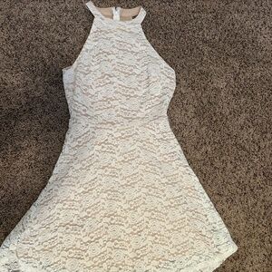 White floral lace fit and flare dress